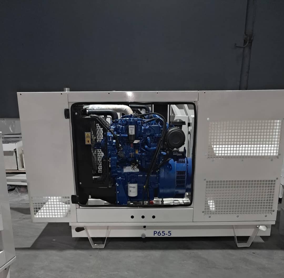 FG Wilson P65 60 kVA diesel generator with its canopy open to show the engine and alternator